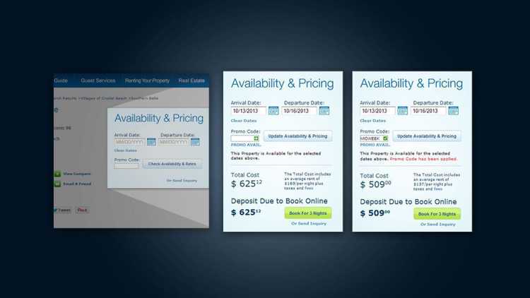 Availability Search Promotional Code Availability search with included promo code and discounts displayed.
