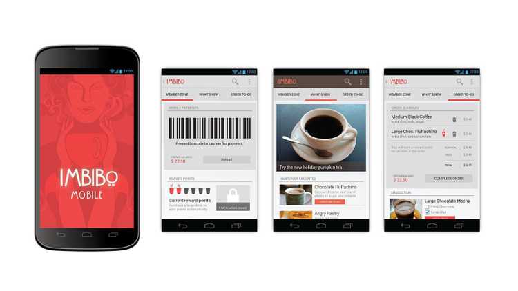 Imbibo Cafe Mobile App Rendering of mobile app showcasing online coffee order