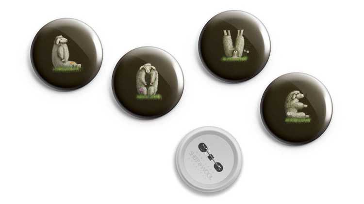 Maryland Sheep and Wool Festival Pins Rendering of pins, with sheep logo design.