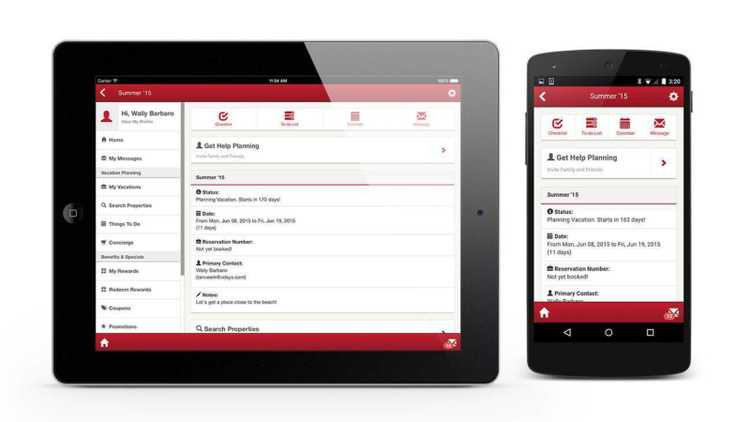 Manage Vacation Managing vacation screens displayed on a tablet and mobile device.